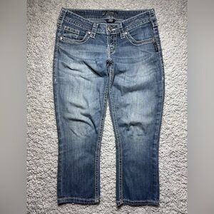 Silver Jeans Womens 26 Aiko Capri Denim Big Stitch Pedal Pushers Vacation Travel